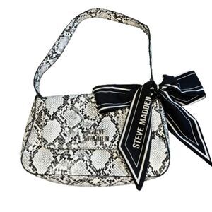 NWOT Steve Madden Black & White Snake Print Shoulder Bag with Signature Scarf